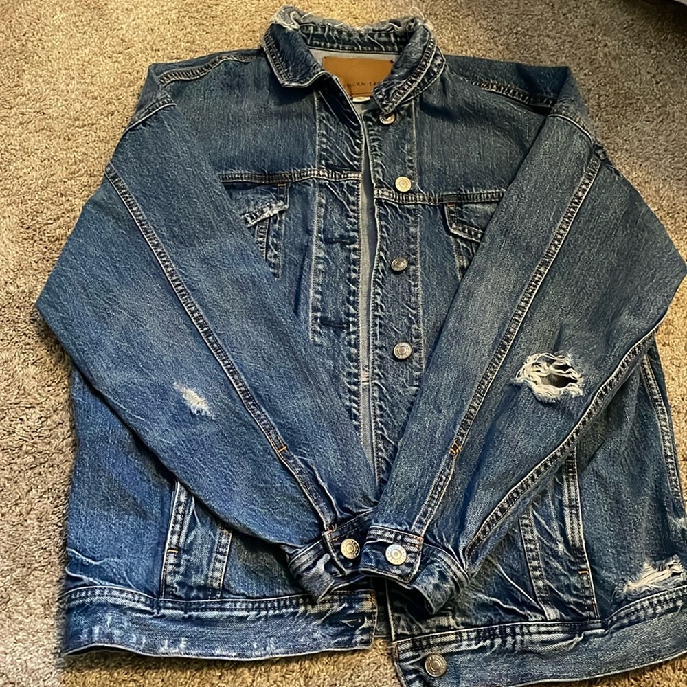 American Eagle oversized distressed denim jacket